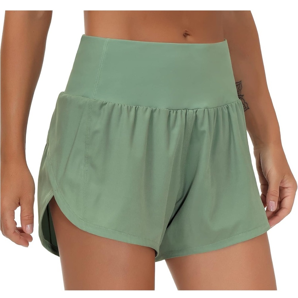 ✨2 for $35 ALL SHORTS!✨ GYM PEOPLE - High Waisted Running Shorts 4" MINT Small - Picture 2 of 7